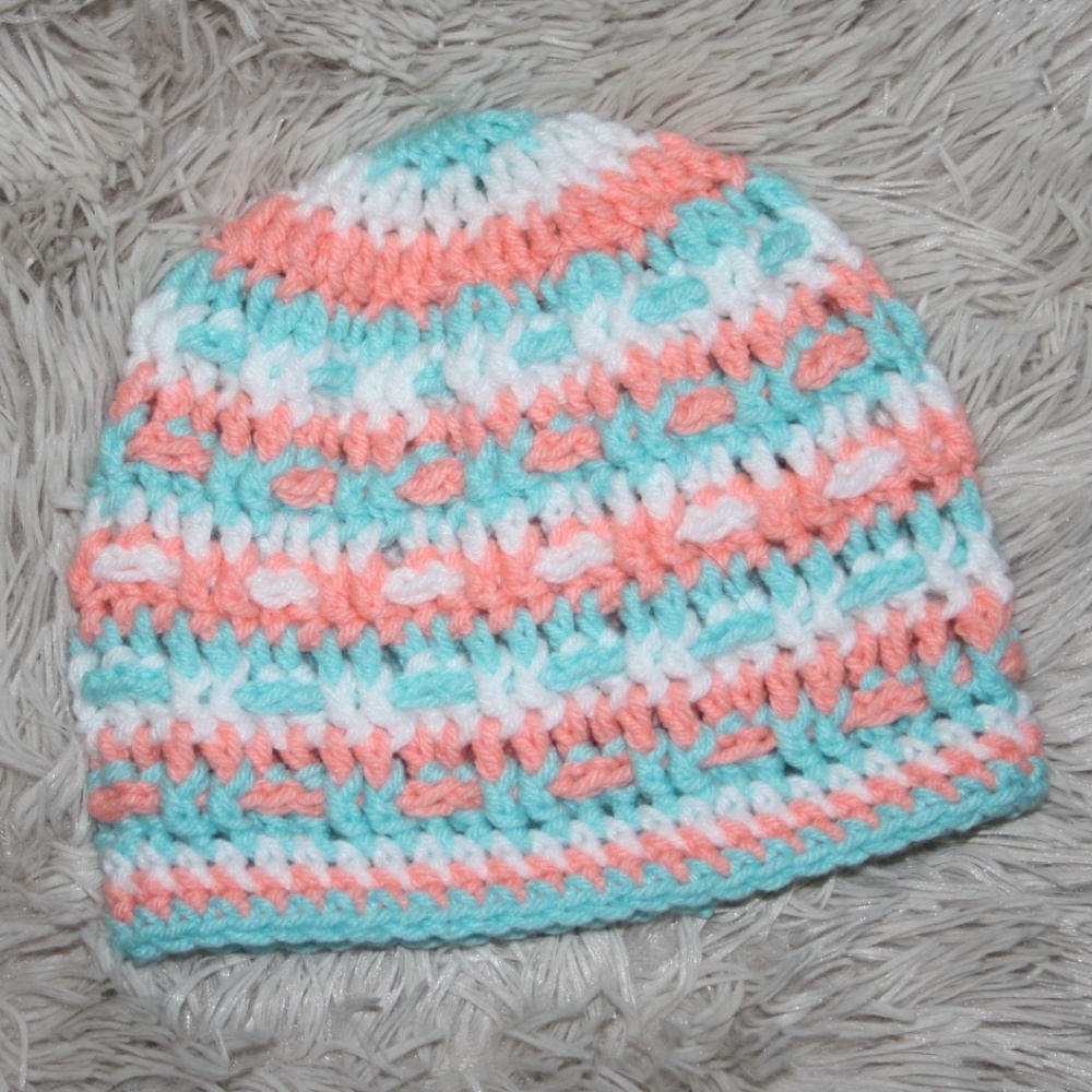 Beautiful Peach, Aqua and white toddler beanie